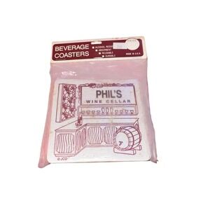 VTG Set of 6 Personalized Beverage Drink Coasters Phil's Wine Cellar 4X4 NEW‎